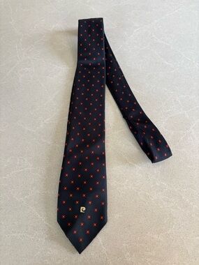 Pierre Cardin Men's Navy Silk Tie with Red Micro-Dot Pattern made in Canada